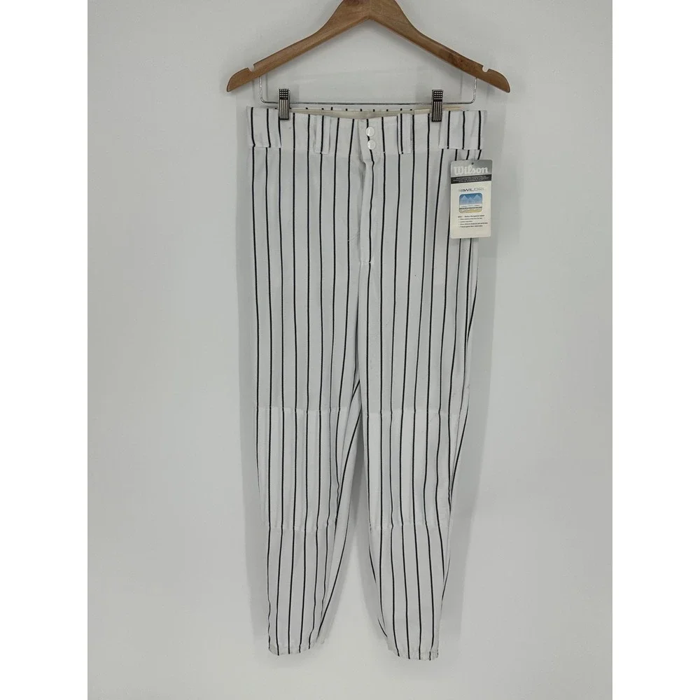 NEW!! Wilson Mens Sz M Baseball Pants Black Pinstripe Elastic Ankle W6